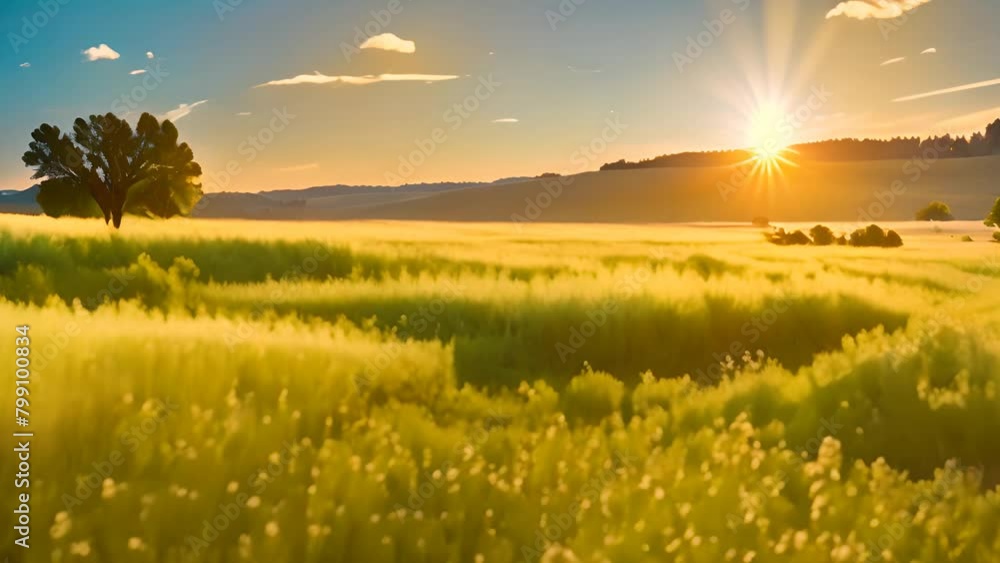 Aufkleber setting sun over grass field generative ai