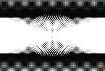A black and white abstract vector background with halftone dots sphere, creating a fading dotted effect.