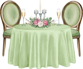 Watercolor hand drawn elegant wedding decorated table