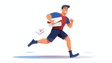 Fototapeta na wymiar Postman carrying holding envelopes. Mailman running
