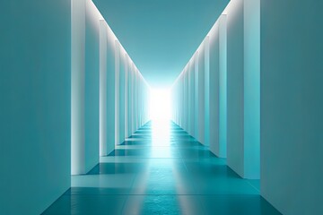 Obraz premium Luminous Passage: Minimalist Corridor in Blue and White