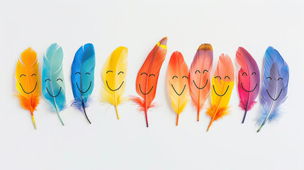 Birds color feathers with smile on white background