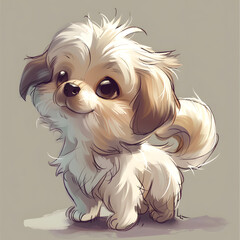 Naklejka premium a_fluffy_chibi-style_drawing_of_a_baby_chibi_dog
