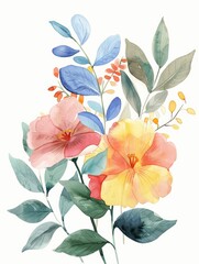 Vibrant Floral Bouquet Watercolor Illustration Generative AI