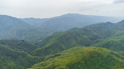 Fototapeta premium Aerial view of the beautiful mountains of west phaileng near the city of aizawl in the state of mizoram in India.
