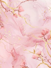 Soft Pink Floral Watercolor Background with Gold Accents Generative AI