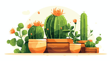 Prickly house interior cactus growing in planter. G