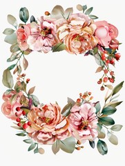 Elegant Floral Wreath Wedding Invitation Card Template Generative AI