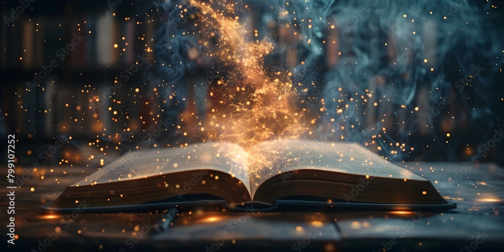 Poster deconstructing fantasy novels and world building techniques in mystical ethereal backdrop