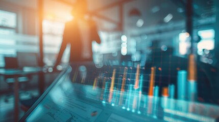 Auditor presenting a graph highlighting financial improvements postaudit, with a blurred office background,