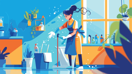 Professional worker of cleaning service washing win