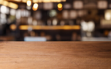 Fototapeta na wymiar A wooden plank inside a cafe interior