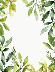 Watercolor Green Leaves Background for Invitations Generative AI