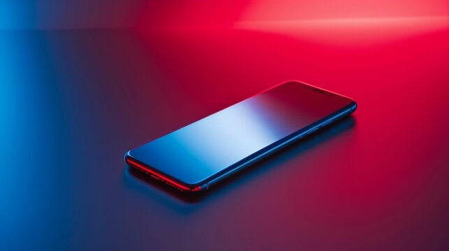 Smartphone with Red and Blue Neon Glow. Generative ai
