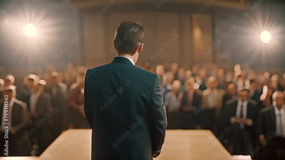 Aufkleber man in suit addressing crowd generative ai
