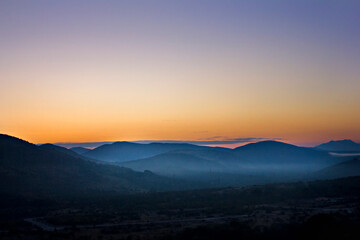 Early morning in Croatia. Colorful dawn over the mountains.