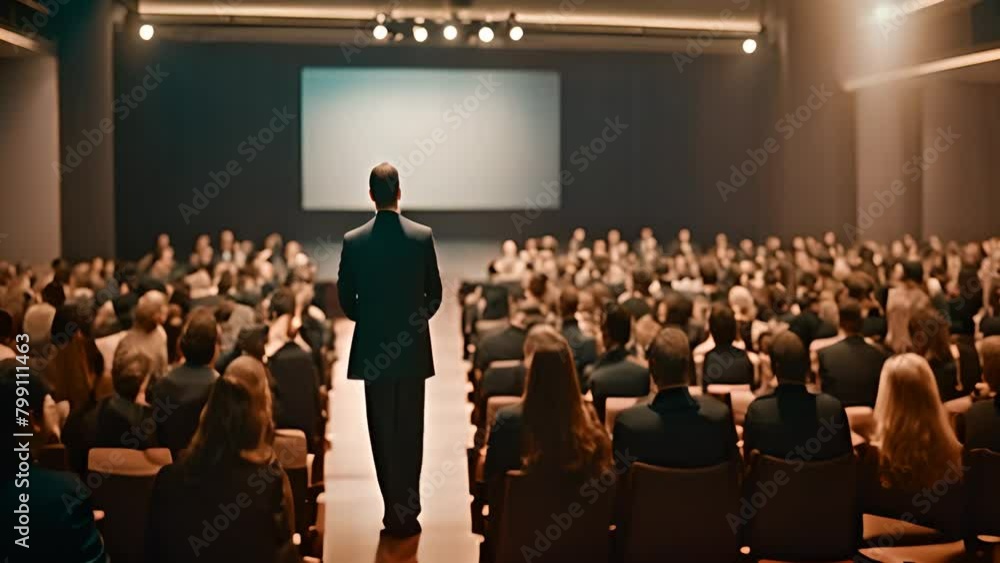Aufkleber man addressing crowd of people generative ai
