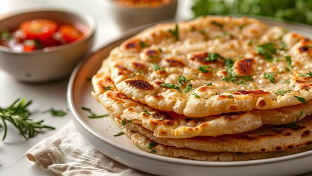 Isolated background with a plate of paratha. Concept Food Photography, Indian Cuisine, Isolated Backgrounds, Paratha Presentation, Culinary Art