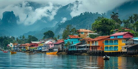 Background with colorful houses in Caribbean style