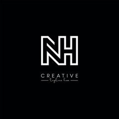 Creative Unique Letter NH HN Initial Based Stylish Line Logo Design.