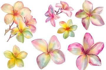 Fototapeta premium Watercolor frangipani flower clipart collection