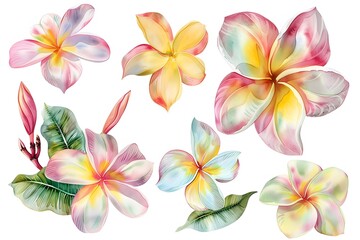 Watercolor frangipani flower clipart collection