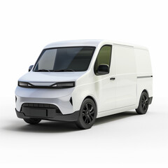Modern white electric delivery van on a white background.