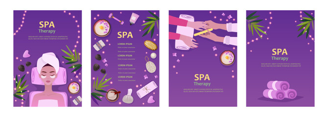 Set of banners for spa salon. Beauty and care. Templates for posters, flyers, brochures. Vector illustration.