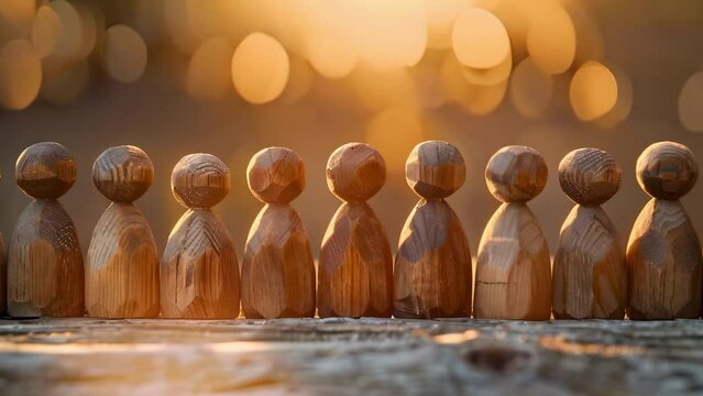 Wooden figures representing overpopulation and diversity in society. Concept Arts & Culture, Social Commentary, Diversity, Overpopulation, Wooden Figures