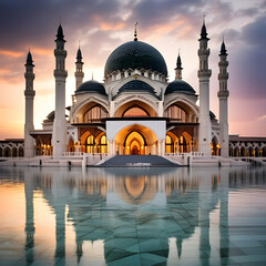 photo of a beautiful islamic mosque for ramadan, eid al, fitr, adha, muharram, posts, etc. generative ai