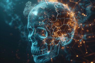 a human brain, glowing connections, as if mid-thought, with a semi-transparent skull overlay, Generative AI