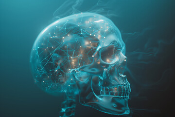 a human brain, glowing connections, as if mid-thought, with a semi-transparent skull overlay, Generative AI