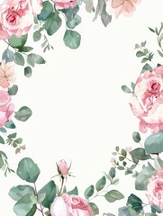 Delicate Floral Wreath with Pink Roses and Eucalyptus Generative AI