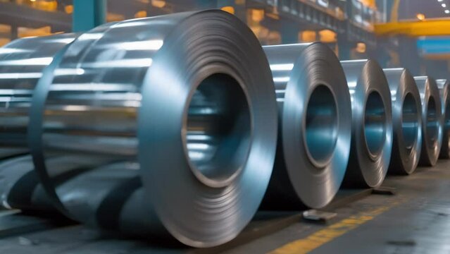 Roll of galvanized steel sheet in a metalworking factory. Concept Metalworking Industry, Galvanized Steel, Factory Production, Industrial Equipment, Manufacturing Process