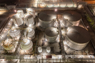 Dusk View of Dense Industrial Refinery Operations