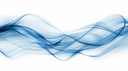 Abstract white background with blue flowing lines of smoke.