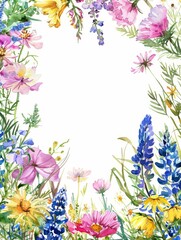 Summer Meadow Floral Frame with Blank Space Generative AI