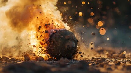 cluster bomb explosion in modern warfare with fire, modern warfare concept with grenade