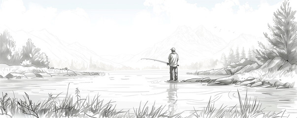 A man is fishing in a lake