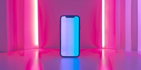 Smartphone background mockup for video streaming app, clean minimal. Social network video app banned mockup vaporwave background