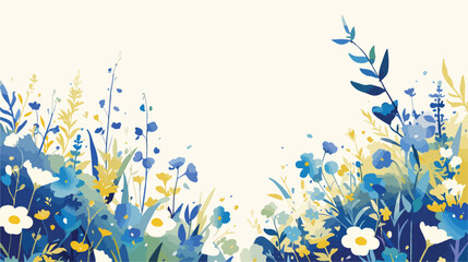 Fototapeta na wymiar Rectangular background decorated with blue wild blo