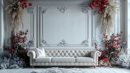 White sofas in a luxurious living room with sumptuous marble, blending classic elements with contemporary minimalism,クラシックな要素と現代的なミニマリズムを融合させた、大理石を贅沢に使用した豪華なリビングルームに白いソファー,Generative AI - obrazy, fototapety, plakaty