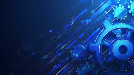 A blue background with a bunch of gears on it