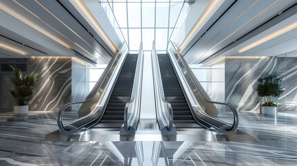 Obraz premium Two escalators in modern office building