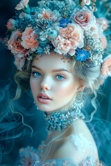 A woman with a flower crown on her head