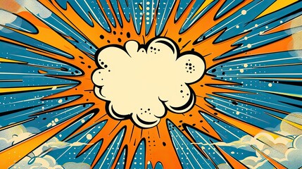 Comic book art style exploding pop speech bubble background. Explosion boom sunburst colorful anime manga graphics cartoon	