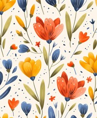 Naklejka premium Floral and Leaf Pattern on White Background
