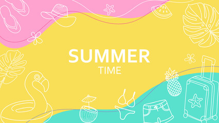 Summer time background with hand drawn elements. Vector illustration in flat style