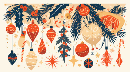 Retro Christmas postcard design. Winter holiday gre