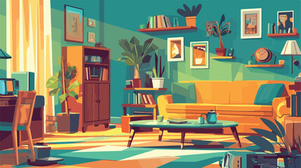 Retro interior of living room full of old-fashioned